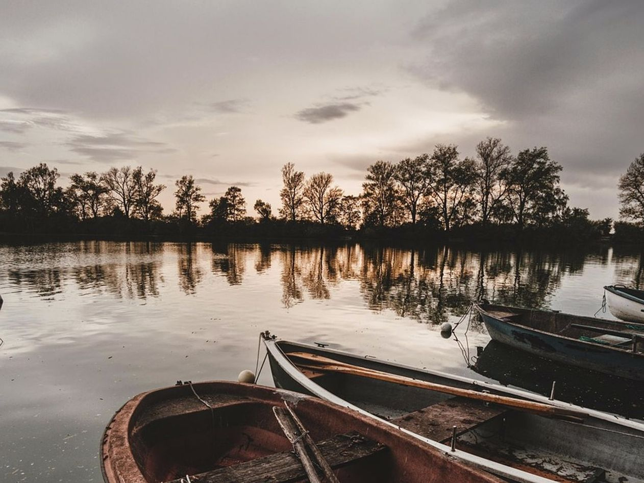 Angler casting at dawn on a quiet lake